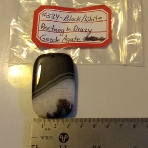 Black and White Rectangle Druzy Geode Stone Agate Pendant